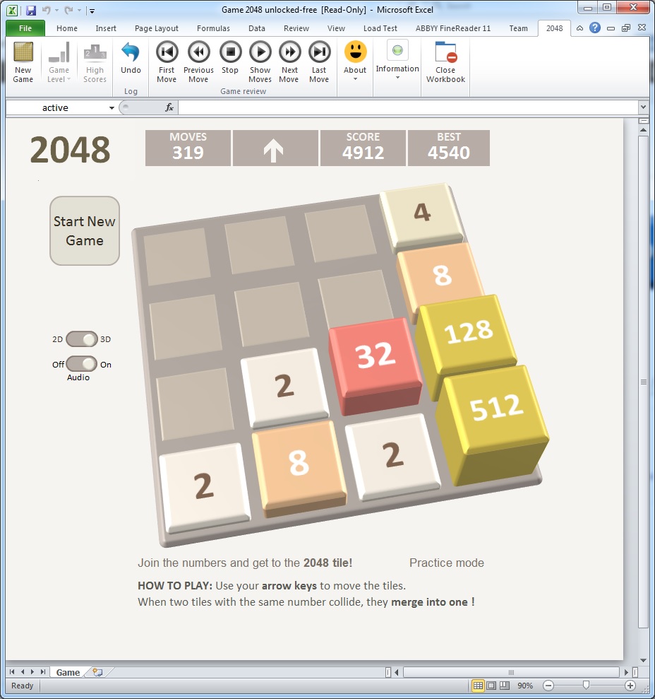 2048 в excel как сделать