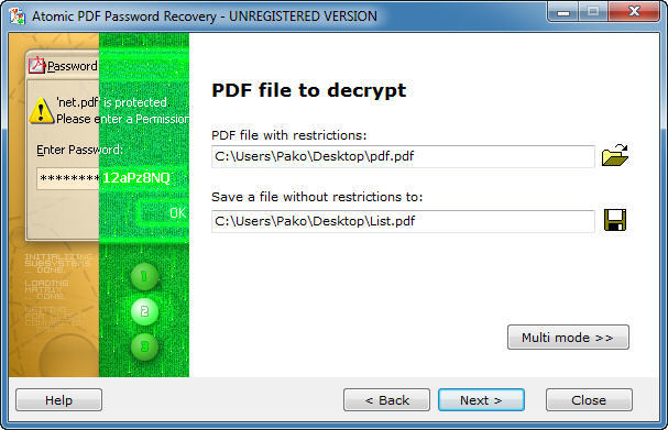 Atomic PDF Password Recovery - Screenshot #1