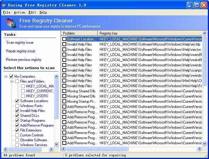 Eusing Free Registry Cleaner - Screenshot #4