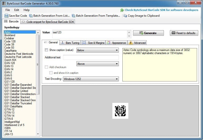 Bytescout BarCode Generator - Screenshot #16