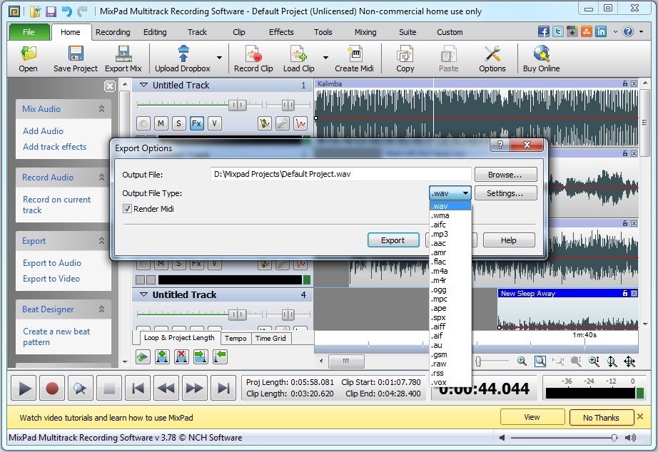 nch mixpad multitrack recording software