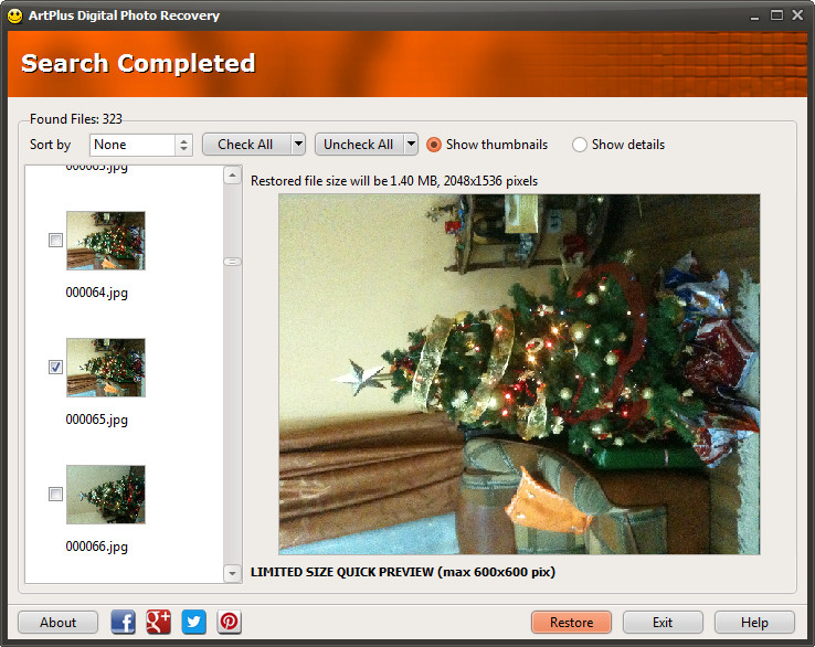 ArtPlus Digital Photo Recovery - Screenshot #5