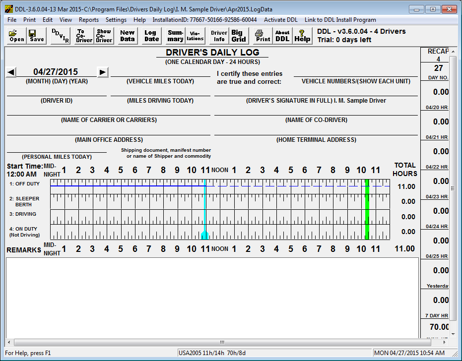 Drivers Daily Log - Screenshot #1