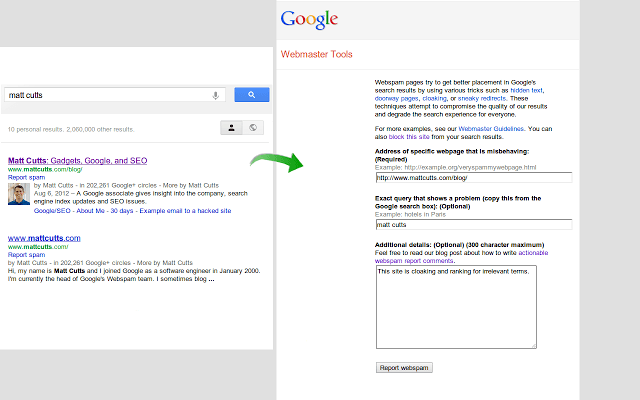 Google Webspam Report - Screenshot #1
