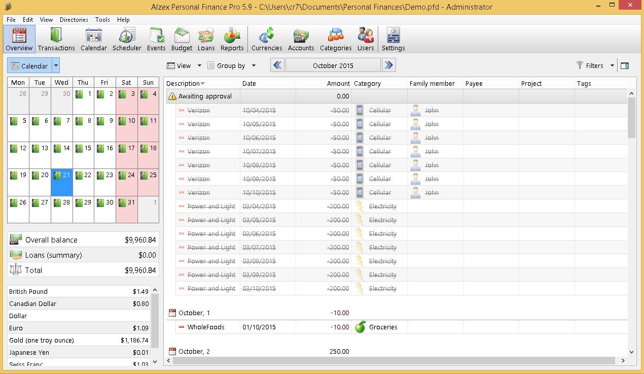 Alzex Personal Finance Pro - Screenshot #1