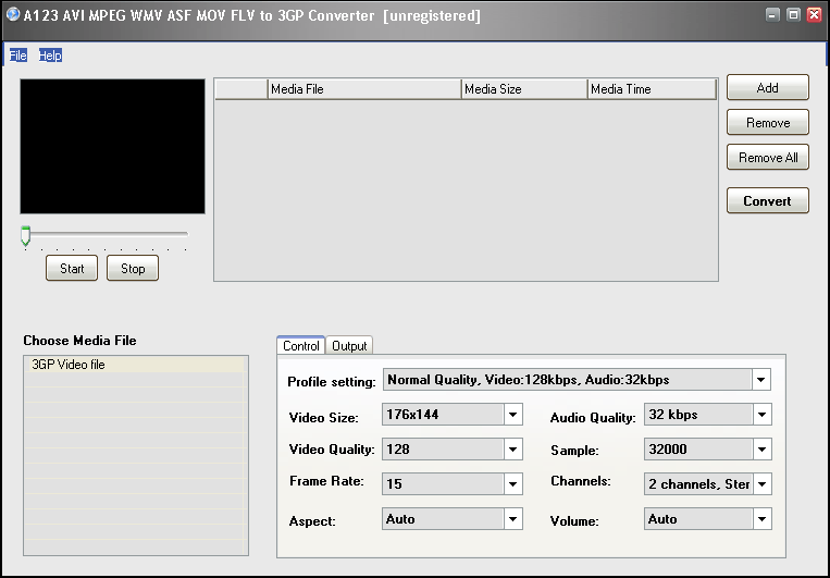 A123 AVI MPEG WMV ASF MOV FLV to 3GP Converter - Screenshot #3