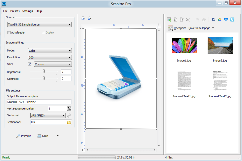 Scanitto pro как сканировать несколько страниц в один файл pdf