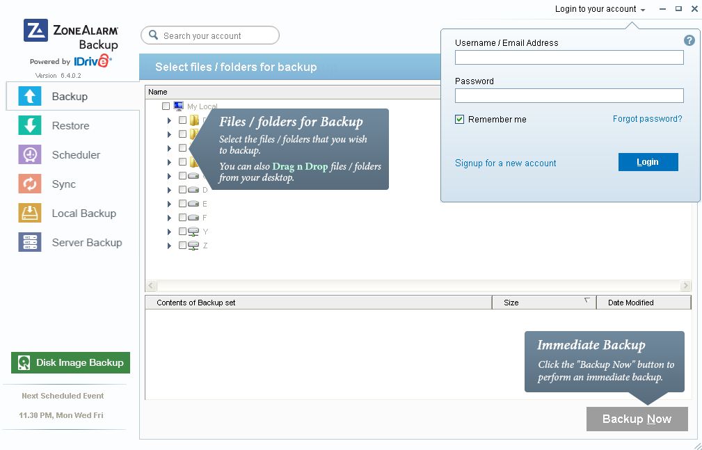 ZoneAlarm Backup - Screenshot #1