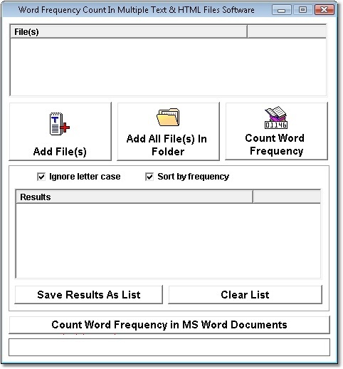 Word Frequency Count In Multiple Text & HTML Files Software - Screenshot #1