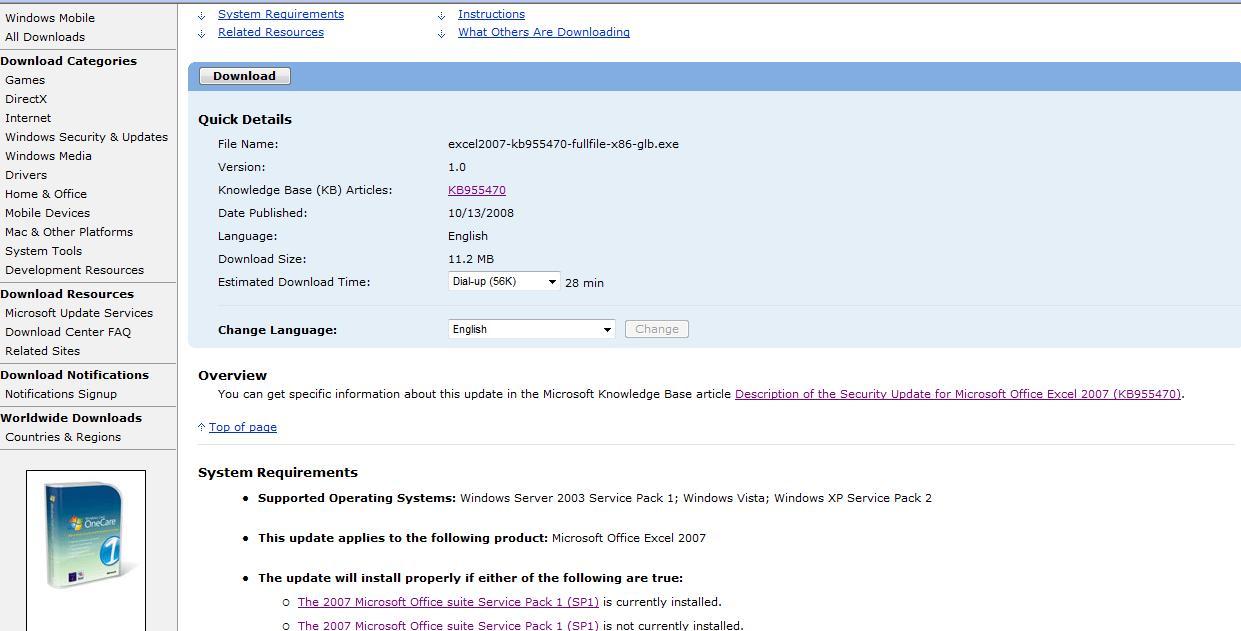 Security Update for Microsoft Office Excel 2007 (KB955470) - Screenshot #2