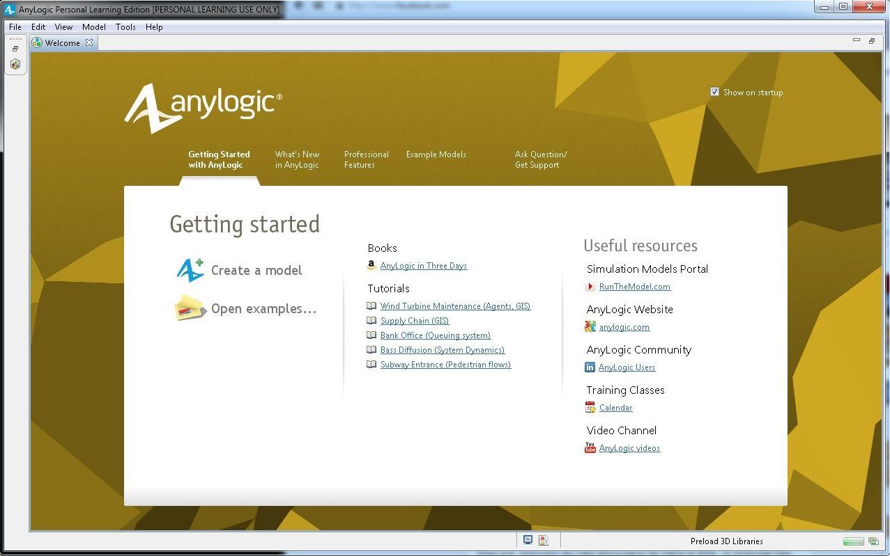 AnyLogic Personal Learning Edition - Screenshot #1