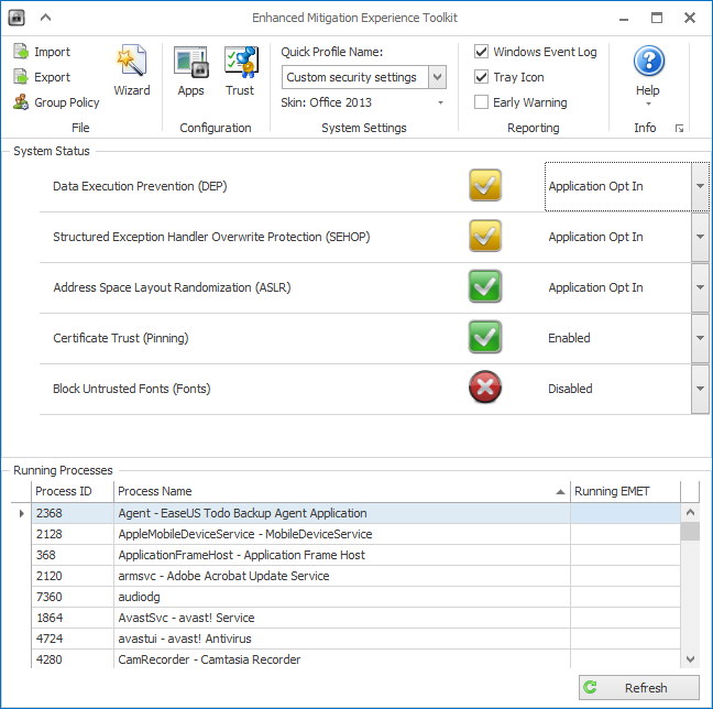 Enhanced Mitigation Experience Toolkit (EMET) - Screenshot #2