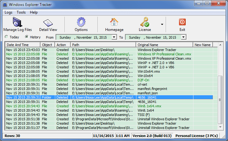 Windows Explorer Tracker - Screenshot #1