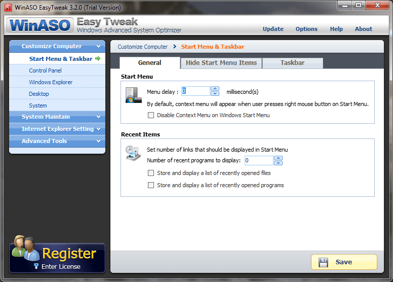 WinASO EasyTweak - Screenshot #1