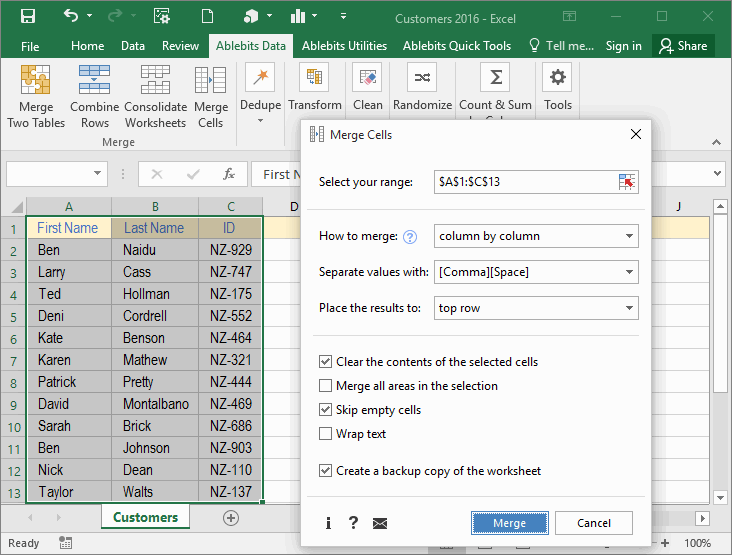 AbleBits.com Merge Cells Wizard for Microsoft Excel - Screenshot #2