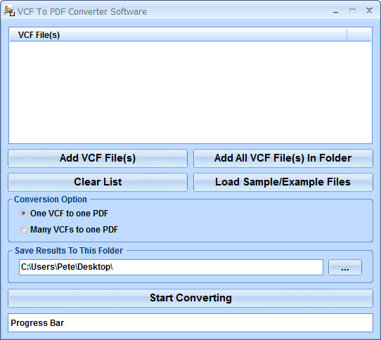 VCF To PDF Converter Software - Screenshot #1