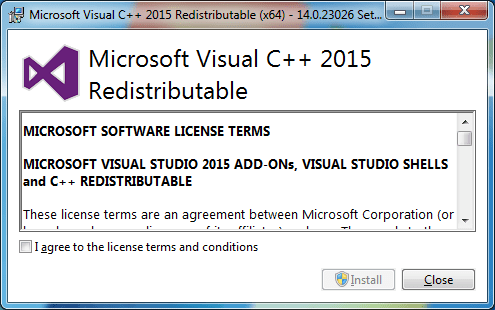 visual studio 2015 c++ redistributable