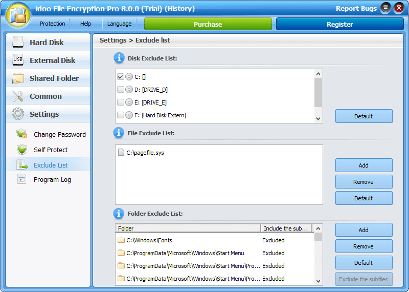 Find exclude file