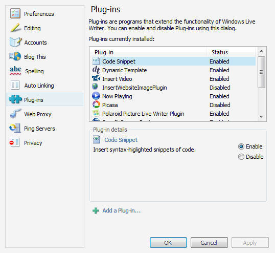 Code Snippet plugin for Windows Live Writer - Screenshot #2