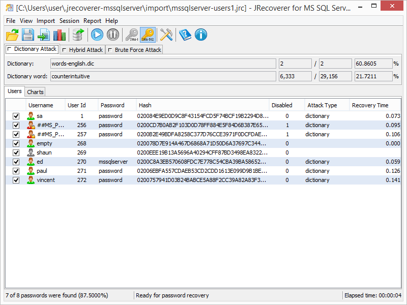Программа аудит паролей в домене Windows. Import session