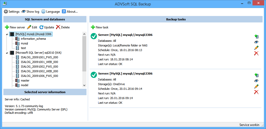 ADVSoft SQL Backup - Screenshot #1