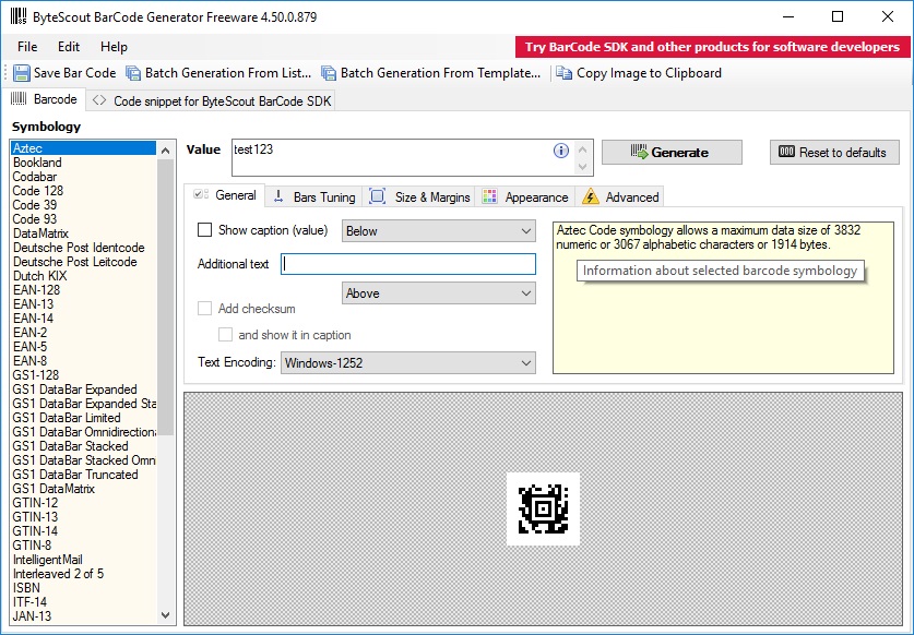Bytescout BarCode Generator - Screenshot #15