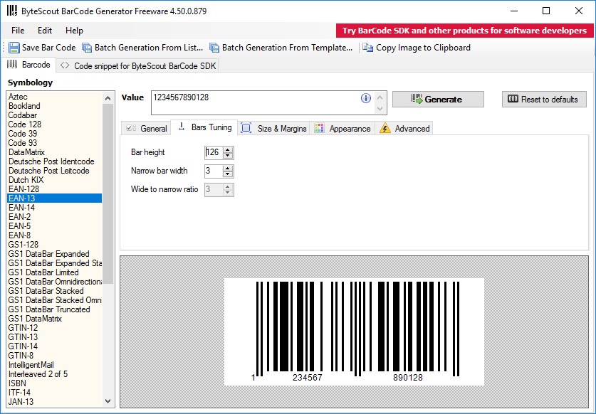 Bytescout BarCode Generator download for free - SoftDeluxe