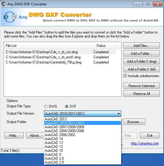 convert tcw to dxf