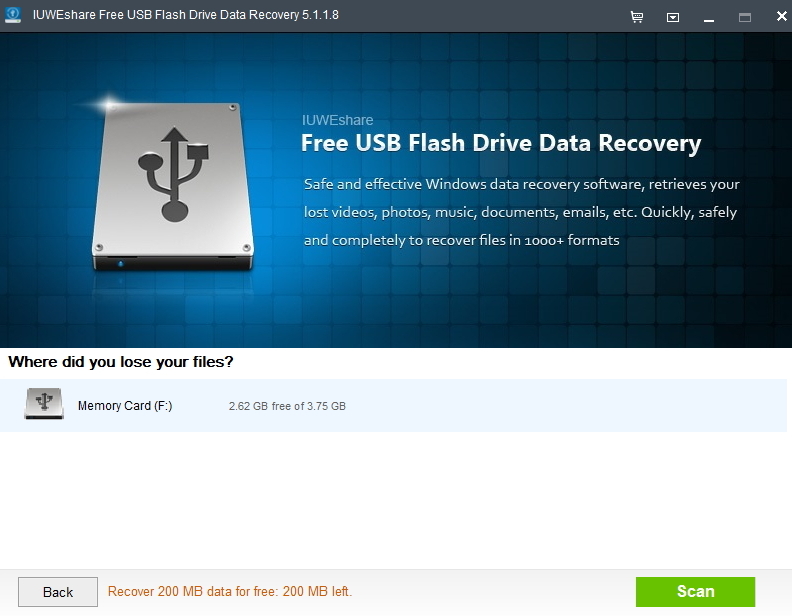 IUWEshare Free USB Flash Drive Data Recovery - Screenshot #2