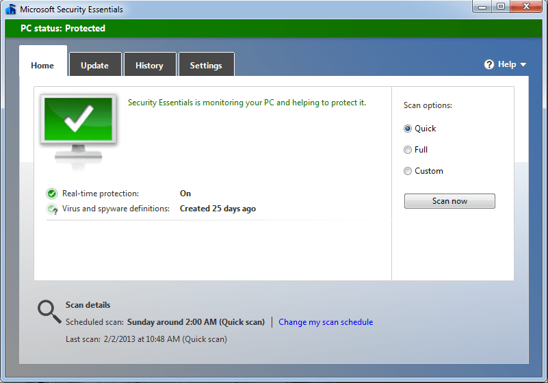 Microsoft Security Essentials - Screenshot #1