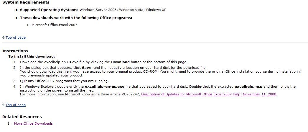 Update for Microsoft Office Excel 2007 Help (KB957242) - Screenshot #2