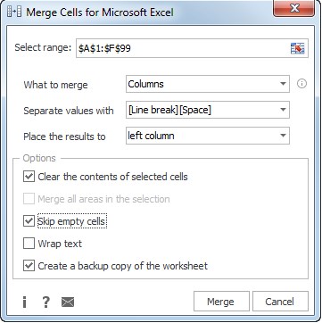 AbleBits.com Merge Cells Wizard for Microsoft Excel - Screenshot #1