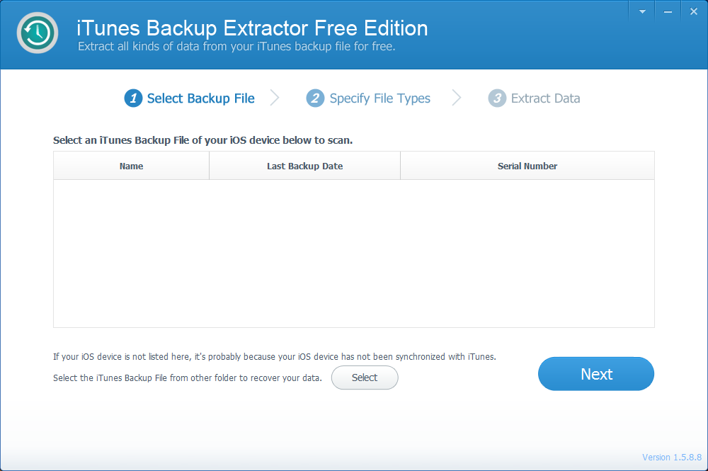 iTunes Backup Extractor Free Edition - Screenshot #1