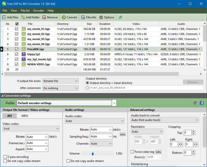 Pazera Free 3GP to AVI Converter - Screenshot #1