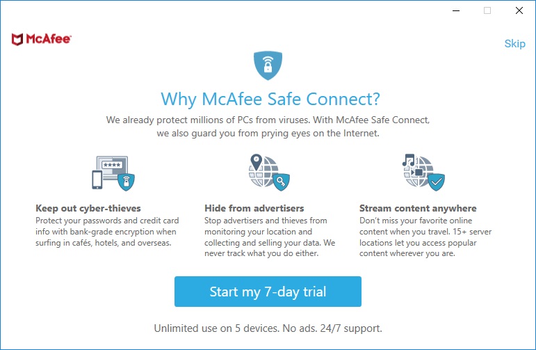 Что такое mcafee safe connect на компьютере