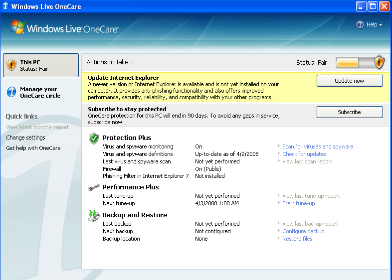 Windows Live OneCare - Screenshot #3