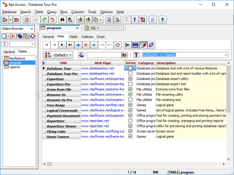 Database creation. Скриншот dbase. tour database. flyspeed sql query. atable программа.