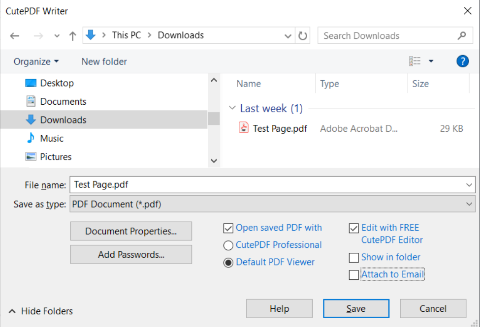 CutePDF Writer - Screenshot #1