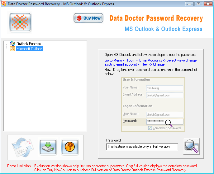 recover outlook 2013 password