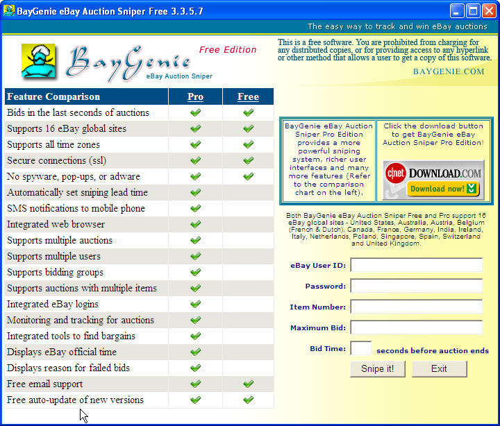 BayGenie eBay Auction Sniper Free Edition latest version Get best Windows software