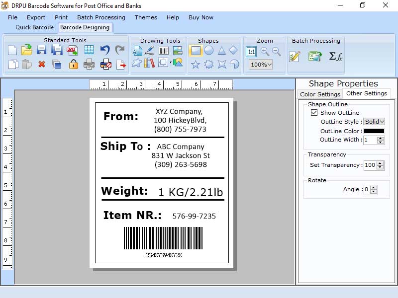 Post Office and Bank Barcode Label Software download for free - SoftDeluxe