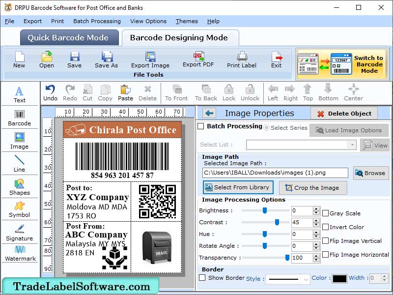 Post Office and Bank Barcode Label Software download for free - SoftDeluxe