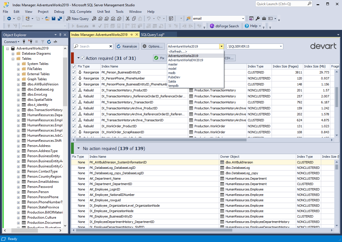 dbForge Index Manager for SQL Server download for free - SoftDeluxe