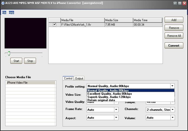 A123 AVI MPEG WMV ASF MOV FLV to iPhone Converter - Screenshot #2
