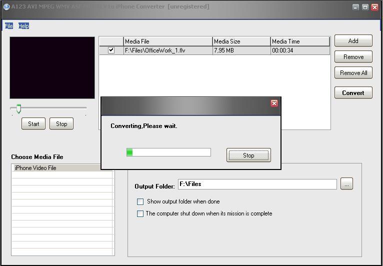A123 AVI MPEG WMV ASF MOV FLV to iPhone Converter - Screenshot #1