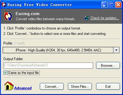 Eusing Free Video Converter - Screenshot #1